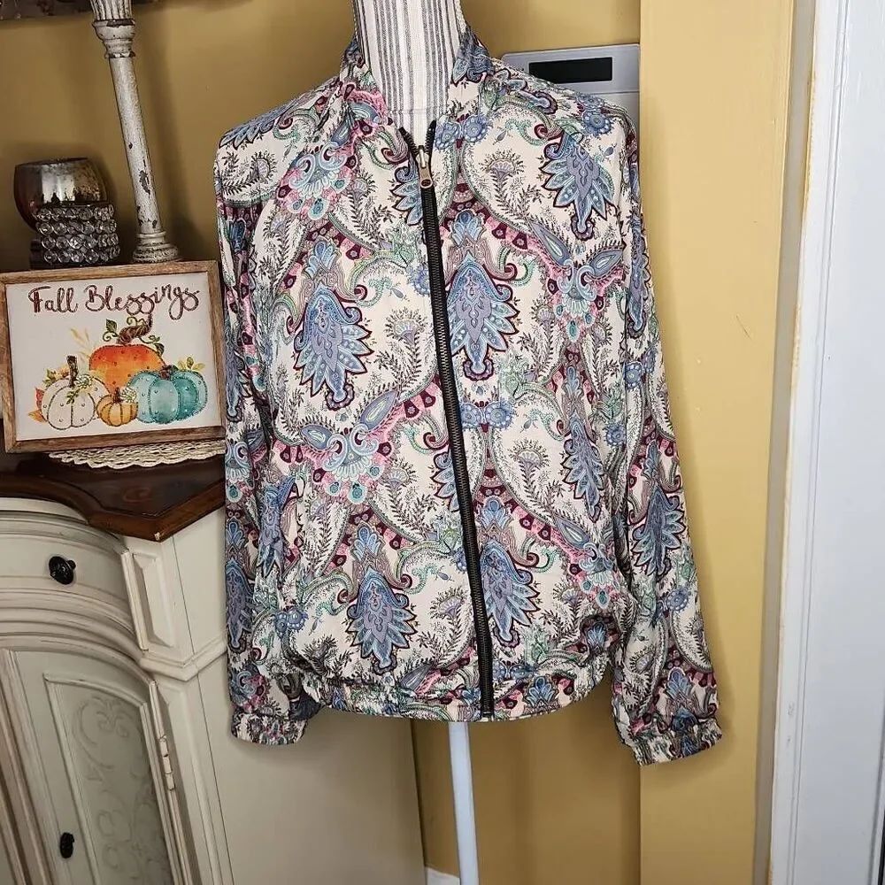 PAANI FLORAL PAISLEY MULTI COLOR BOMBER JACKET WOMEN'S SIZE M